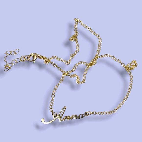 Dainty Gold‎ Tone "Anna" Spell Out Pendant Necklace 17" - Picture 5 of 6